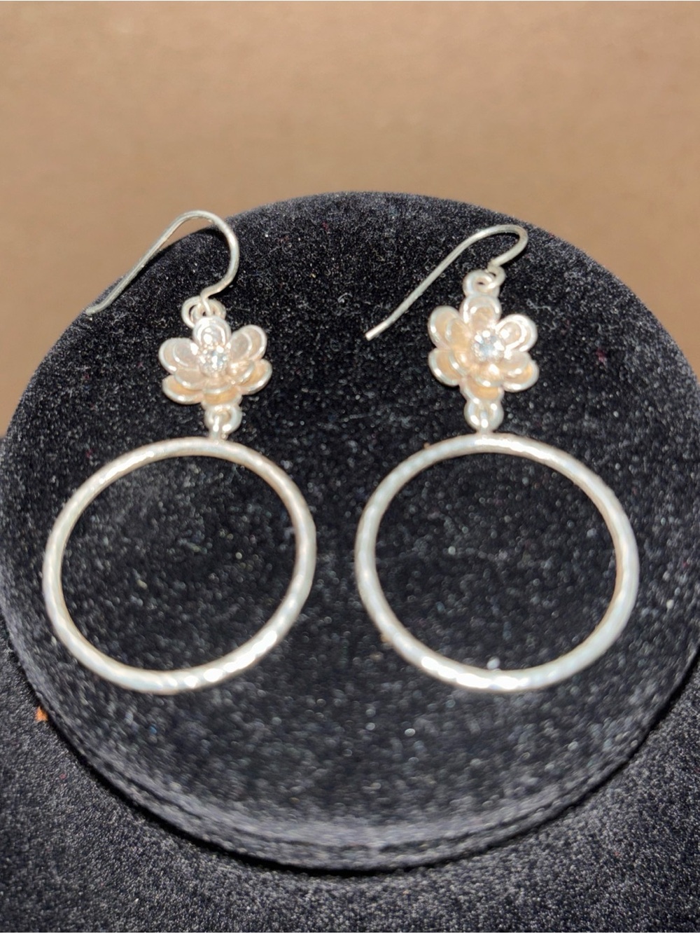 Brighton Metal Pedal Sterling Silver Floral Hoop Drop Earrings